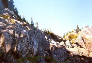 Another rocky area to scramble through, Brew Lake 1995-09.